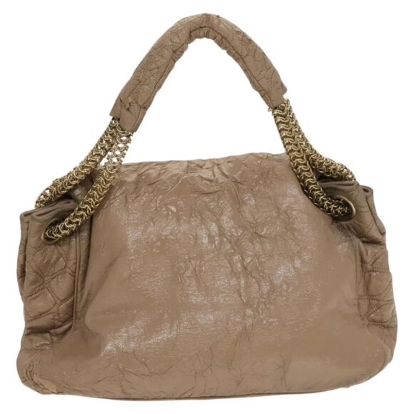 CHANEL Chain Shoulder Bag Vinyl Coated Leather Beige Gold CC - Picture 2 of 15